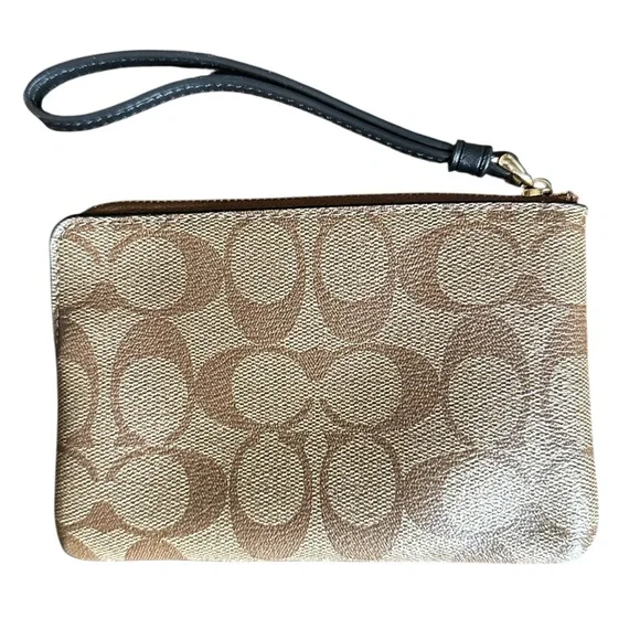 Coach Signature Monogram and Black Leather Wristlet - Picture 2 of 3